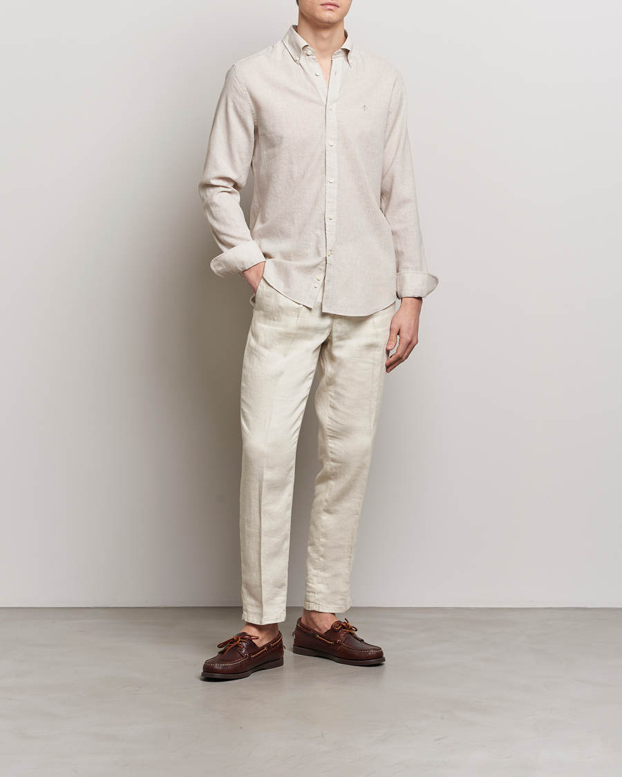 Herre | Skjorter | Morris | Slim Fit Linen Check Shirt Khaki