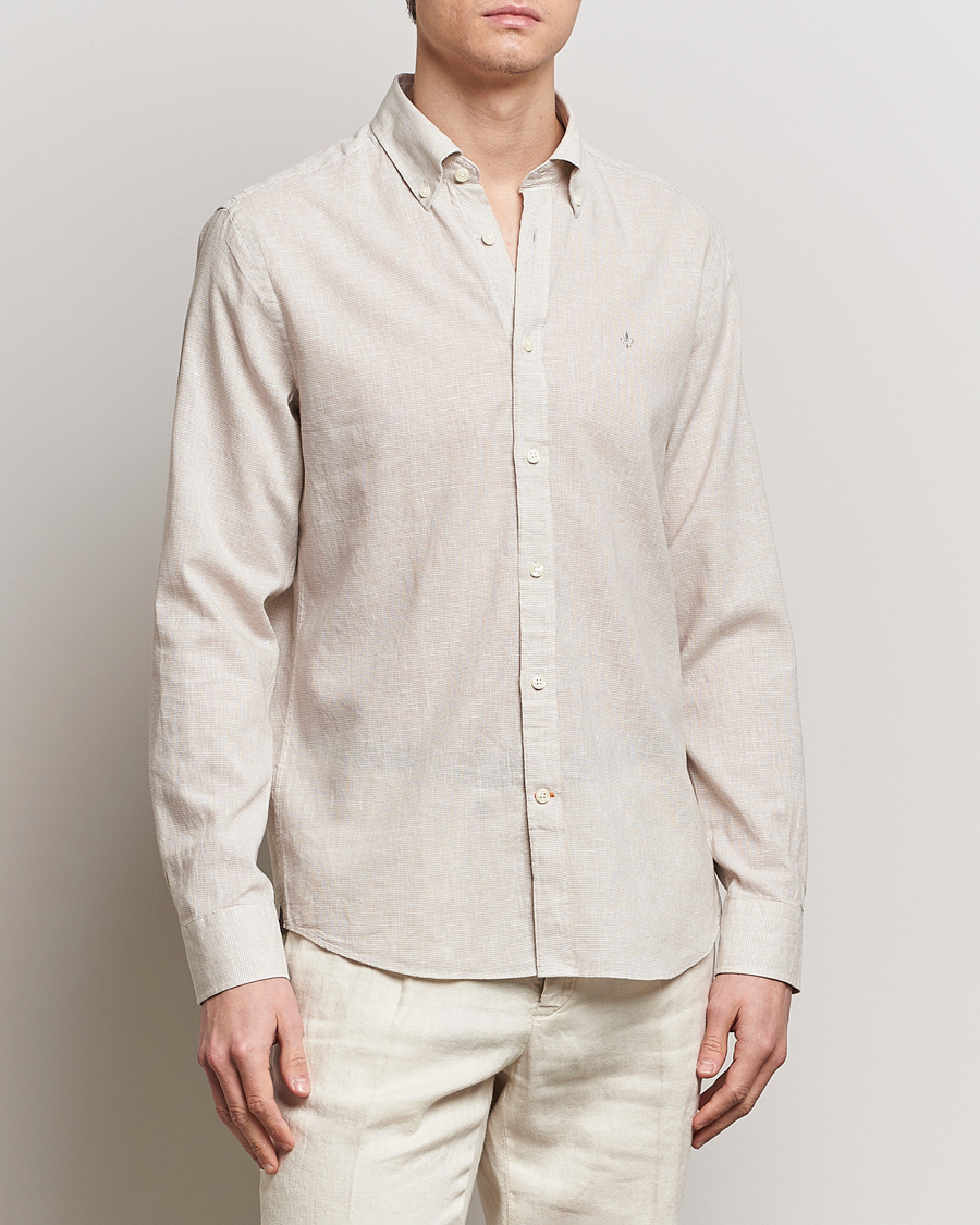 Herre | Preppy Authentic | Morris | Slim Fit Linen Check Shirt Khaki