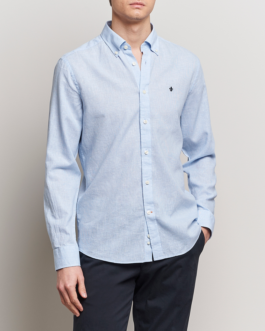 Herre | Casual | Morris | Slim Fit Linen Check Shirt Light Blue