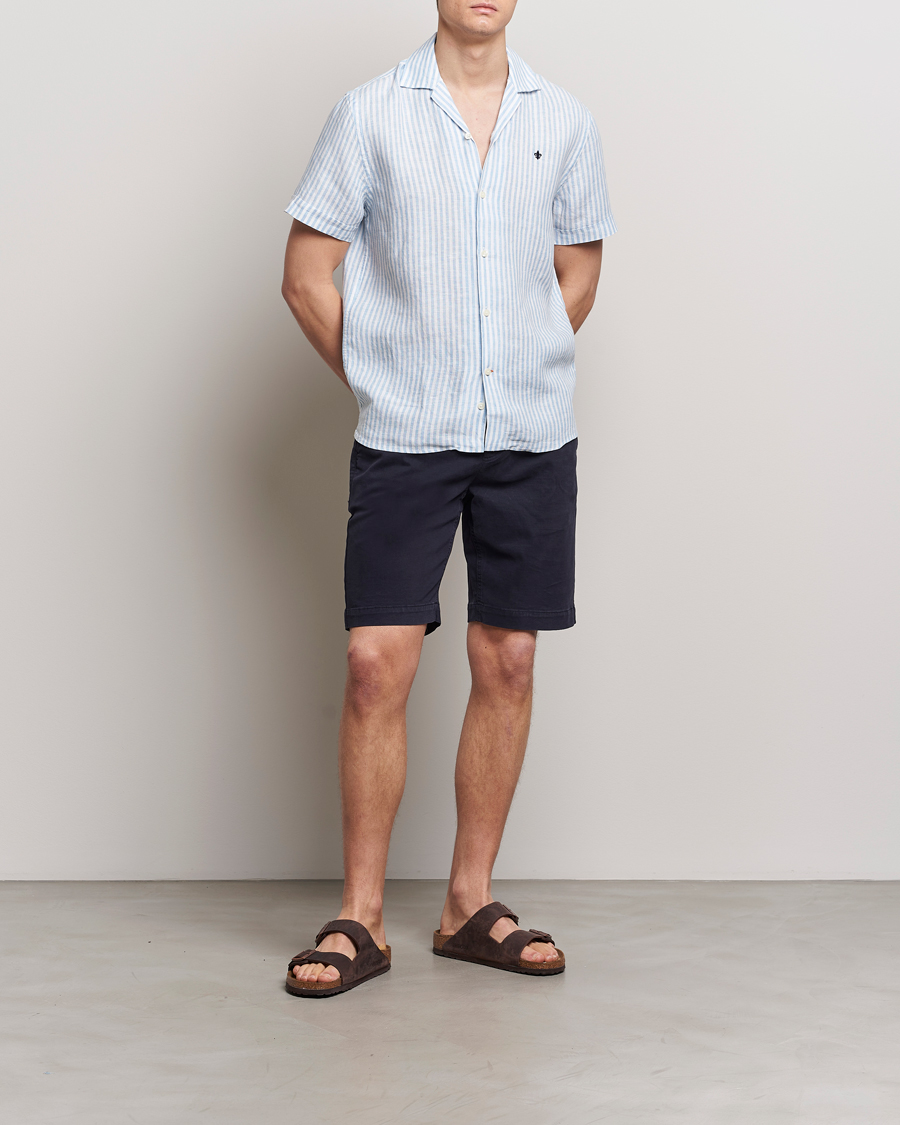 Herre | Skjorter | Morris | Striped Resort Linen Short Sleeve Shirt Light Blue