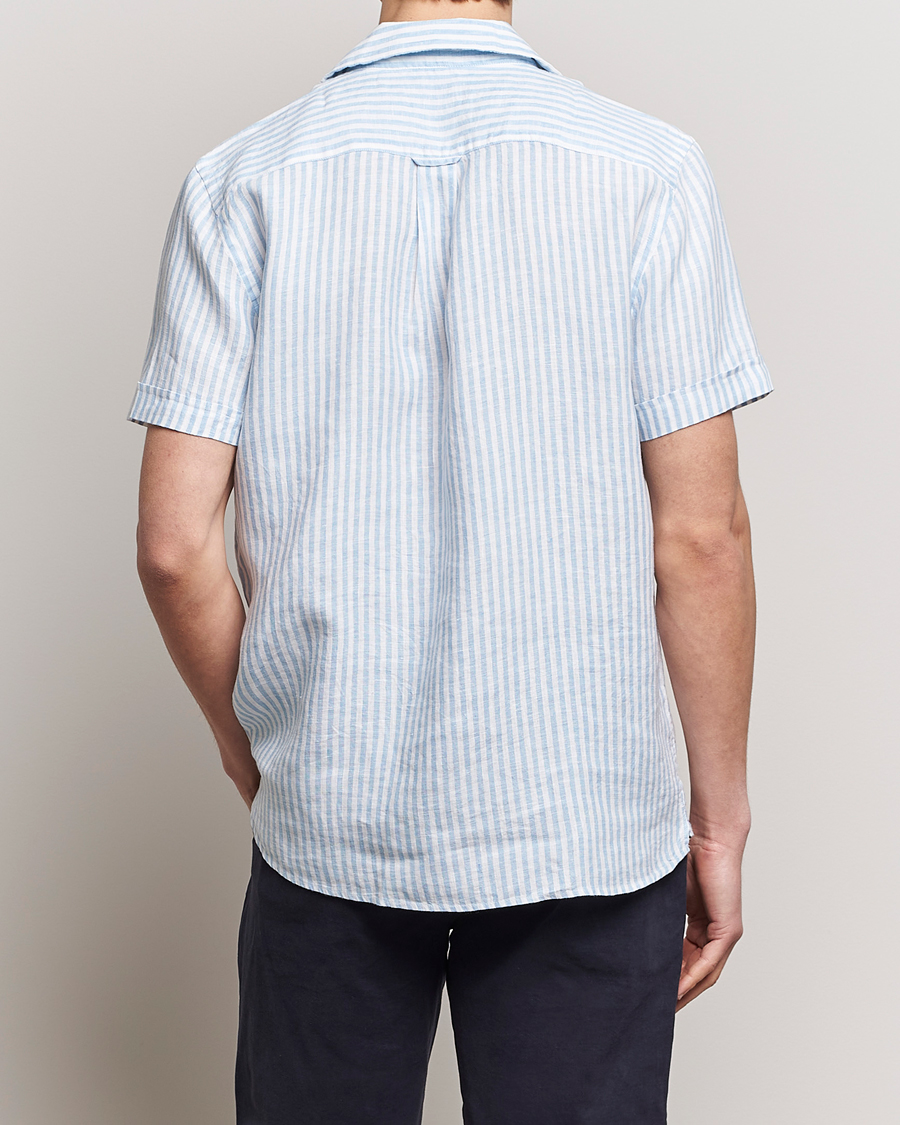 Herre | Skjorter | Morris | Striped Resort Linen Short Sleeve Shirt Light Blue