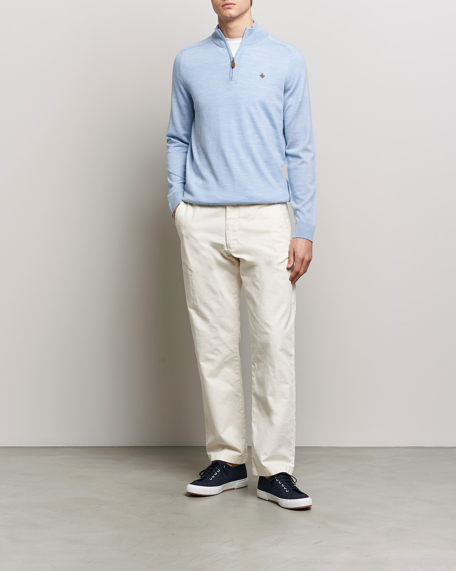 Herre | Gensere | Morris | John Merino Half Zip Light Blue