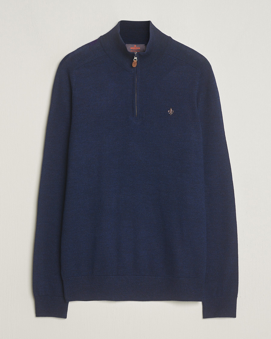 Herre | Gensere | Morris | John Merino Half Zip Blue