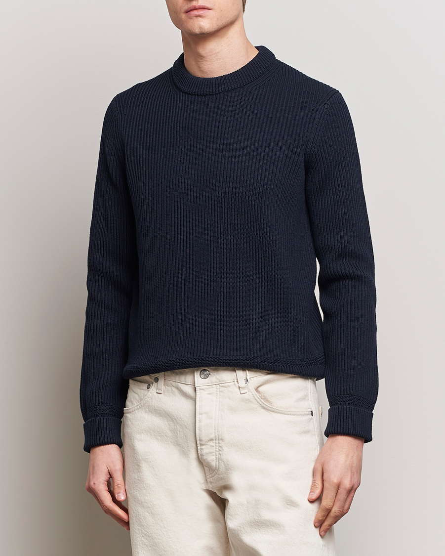 Herre | Stilsegment Casual Classics | Morris | Arthur Navy Cotton/Merino Knitted Sweater Navy