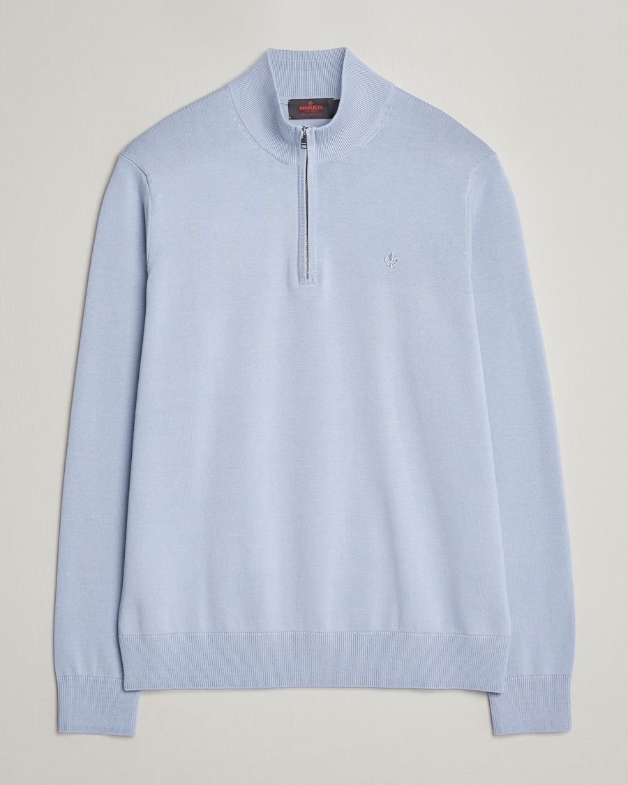 Herre | Gensere | Morris | Riley Cotton Half Zip Light Blue