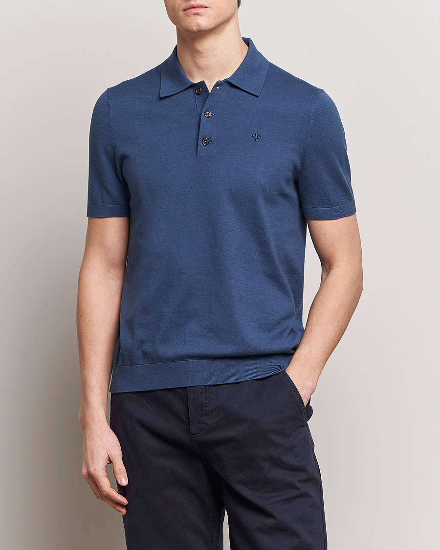 Herre | Strikkede pikéer | Morris | Cenric Cotton Knitted Short Sleeve Polo Navy