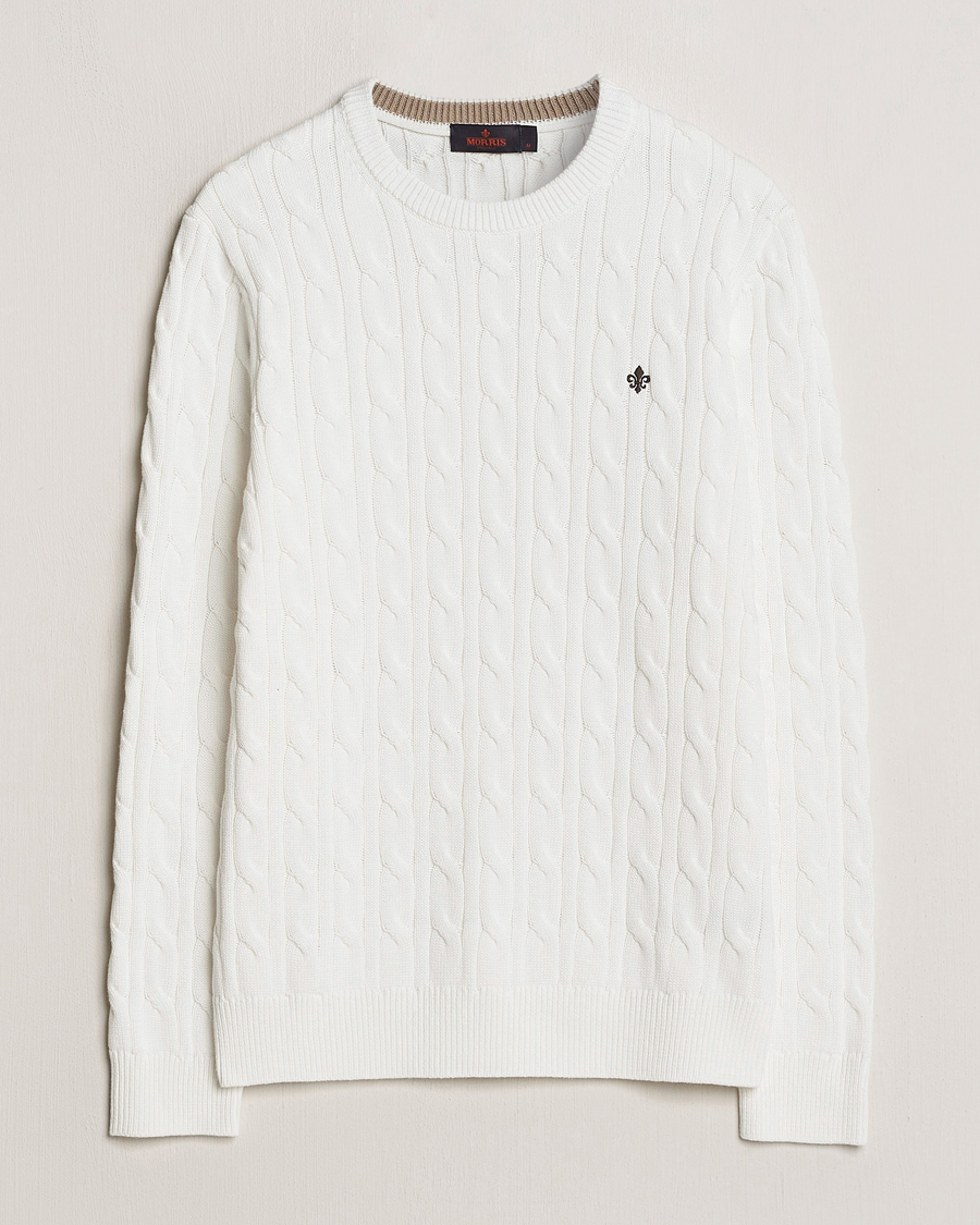 Herre | Gensere | Morris | Ethan Cotton Cable Crew Neck Off White
