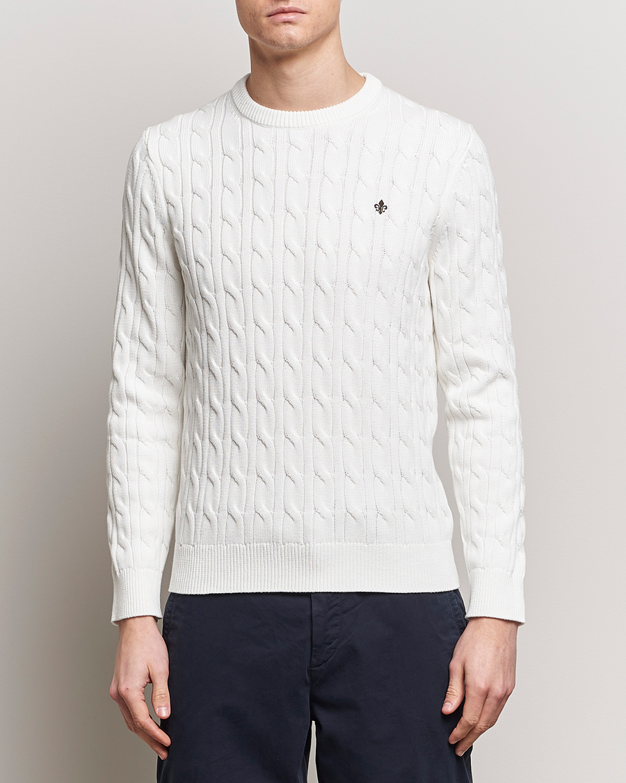 Herre | Gensere | Morris | Ethan Cotton Cable Crew Neck Off White