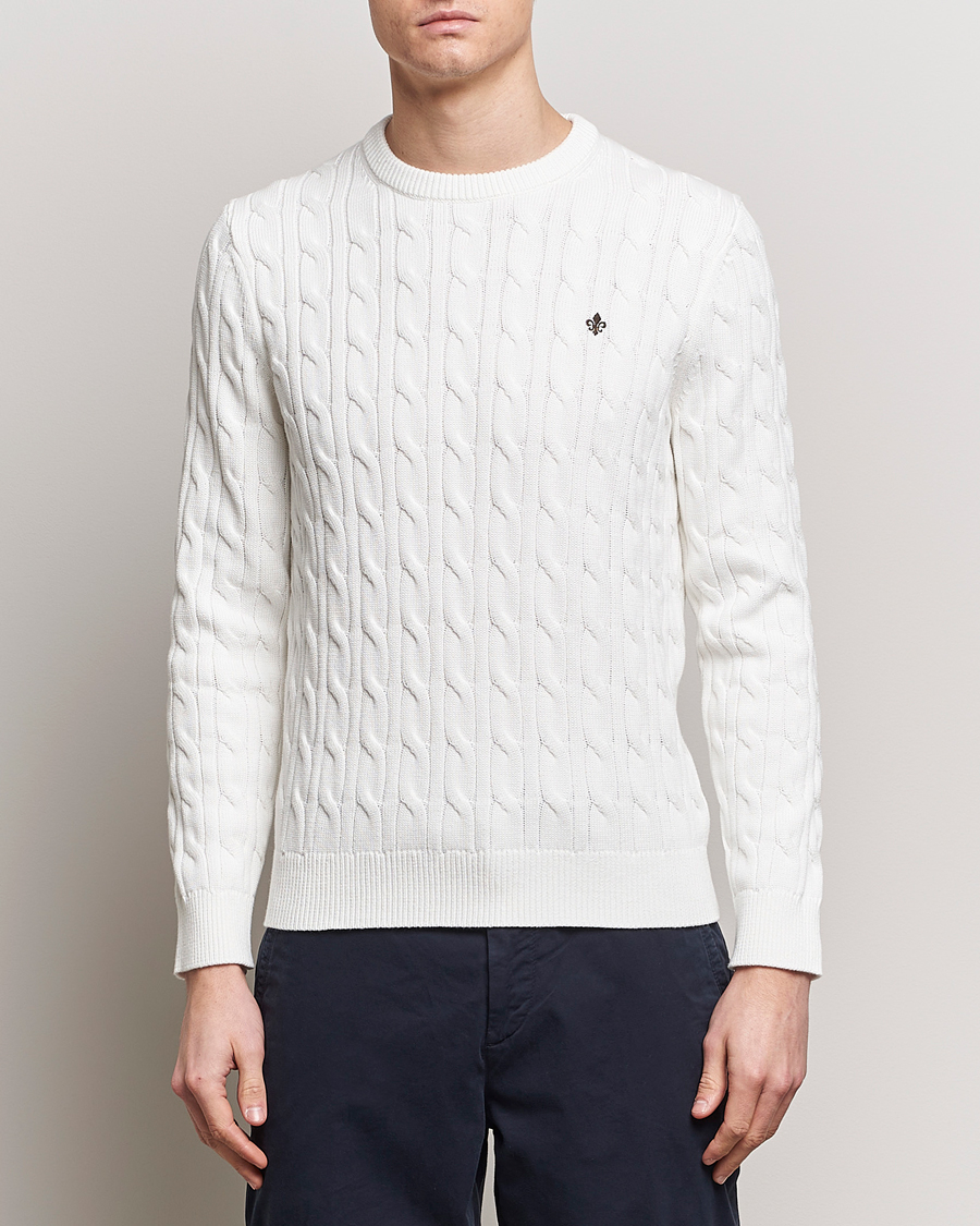 Herre | Morris | Morris | Ethan Cotton Cable Crew Neck Off White