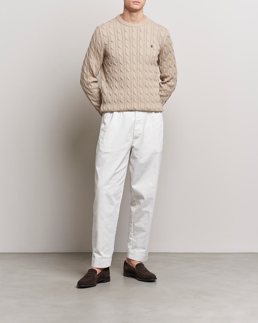 Herre | Gensere | Morris | Ethan Cotton Cable Crew Neck Khaki