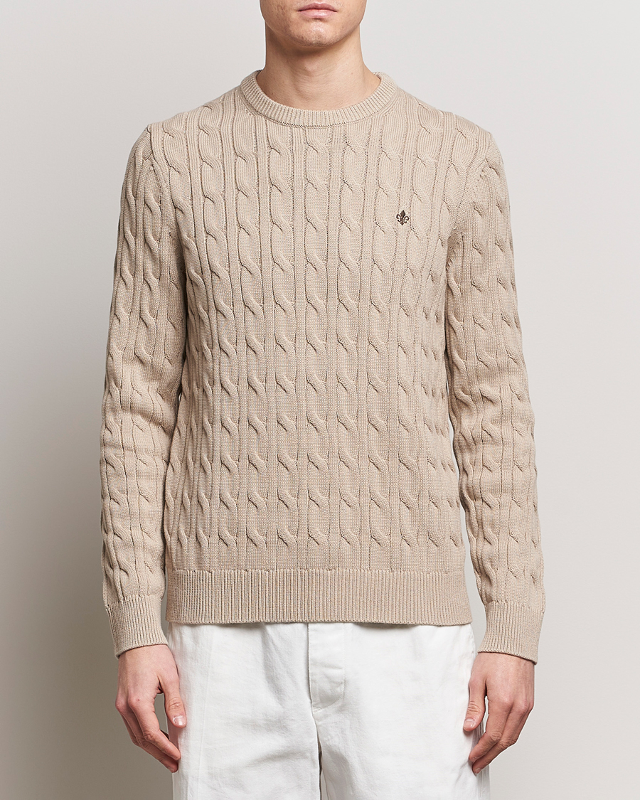 Herre | Avdelinger | Morris | Ethan Cotton Cable Crew Neck Khaki