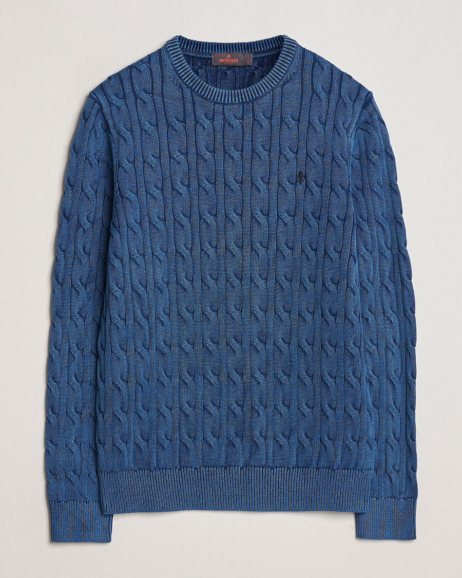 Herre |  | Morris | Ethan Cotton Cable Crew Neck Blue