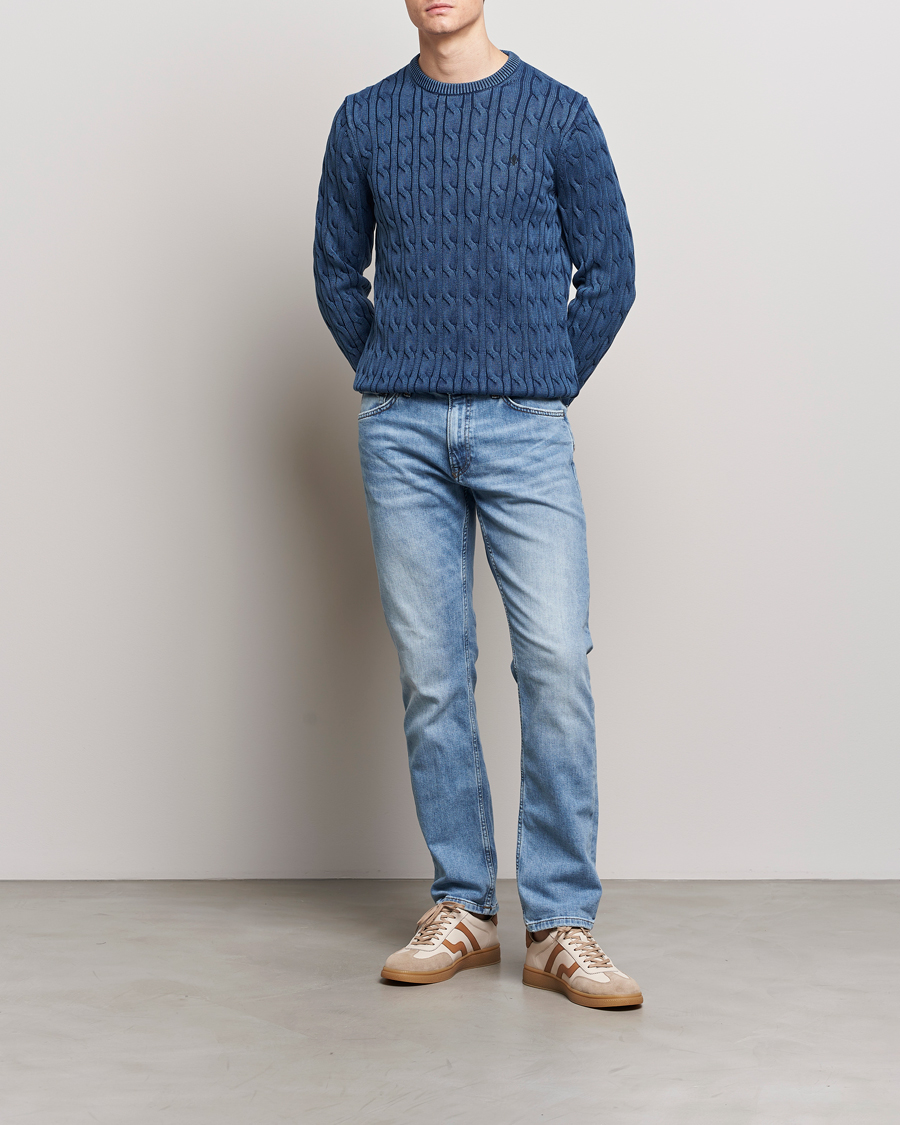 Herre | Gensere | Morris | Ethan Cotton Cable Crew Neck Blue