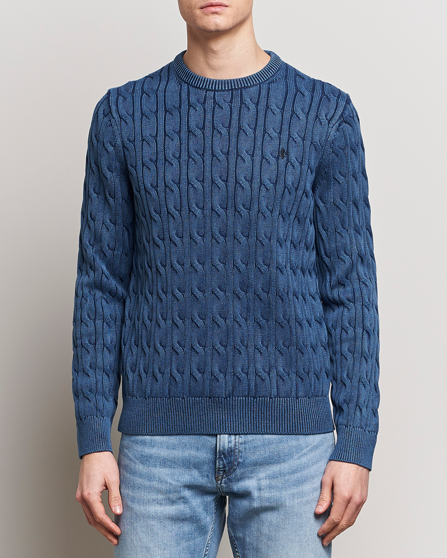 Herre | Preppy Authentic | Morris | Ethan Cotton Cable Crew Neck Blue