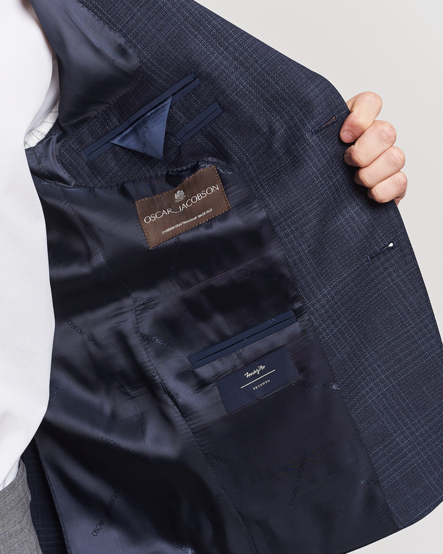 Herre | Dressjakker | Oscar Jacobson | Fogerty Mini Check Wool Blazer Navy