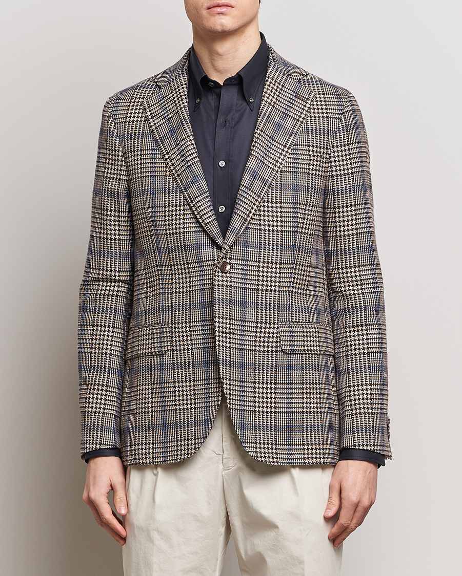 Herre | Dressjakker | Oscar Jacobson | Ferry Soft Checked Cotton/Linen Blazer Beige