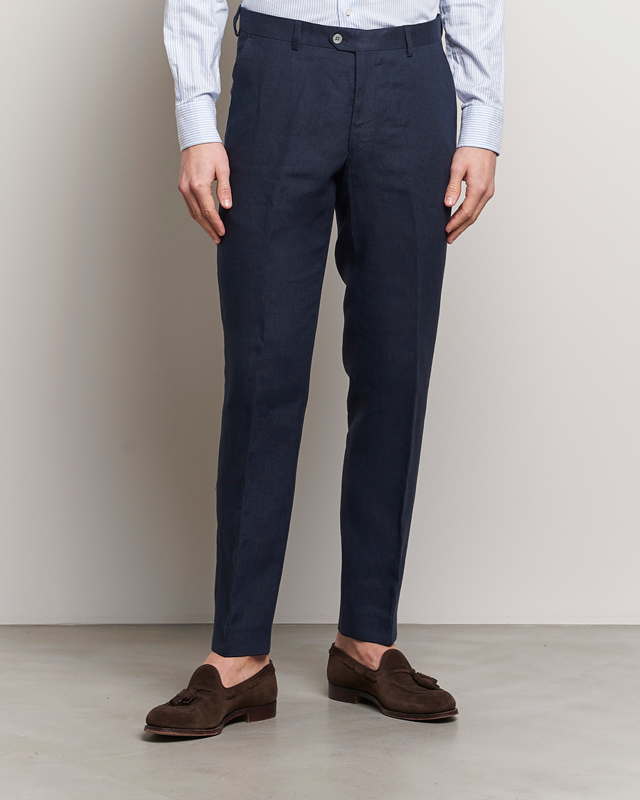 Herre | Business & Beyond | Oscar Jacobson | Denz Linen Trousers Navy