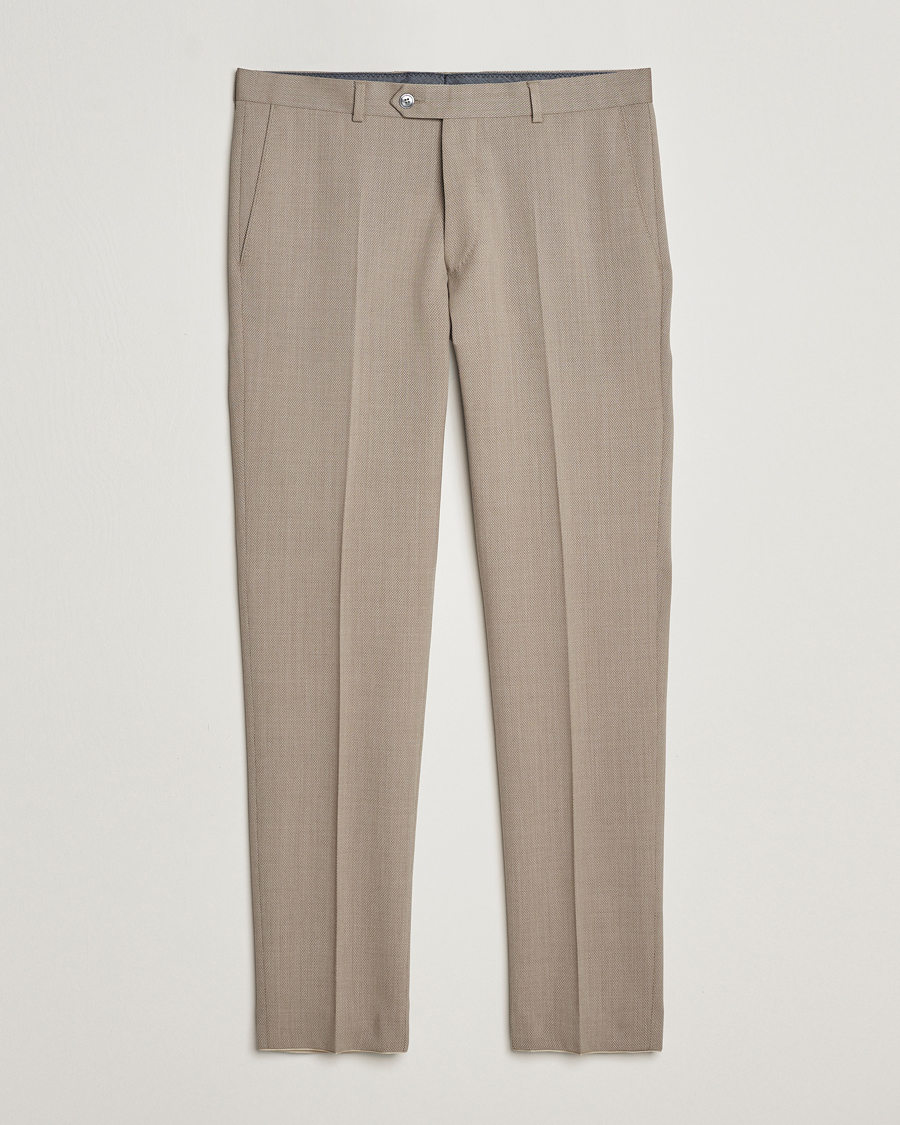 Herre | Bukser | Oscar Jacobson | Denz Structured Wool Trousers Beige