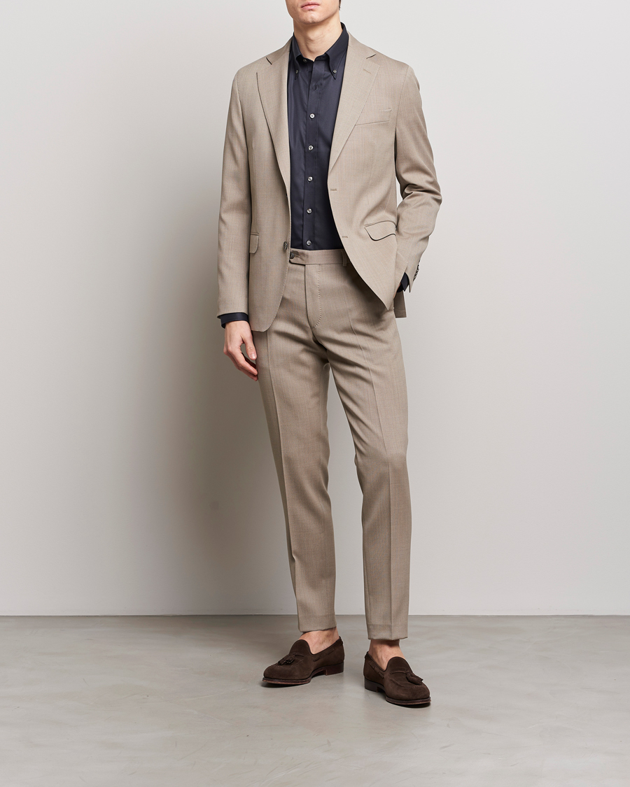 Herre | Bukser | Oscar Jacobson | Denz Structured Wool Trousers Beige