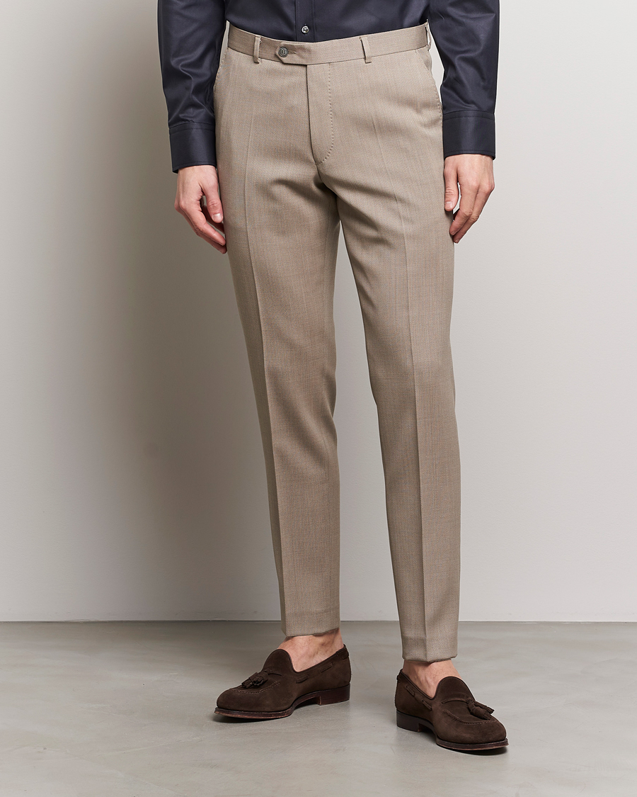 Herre | Avdelinger | Oscar Jacobson | Denz Structured Wool Trousers Beige