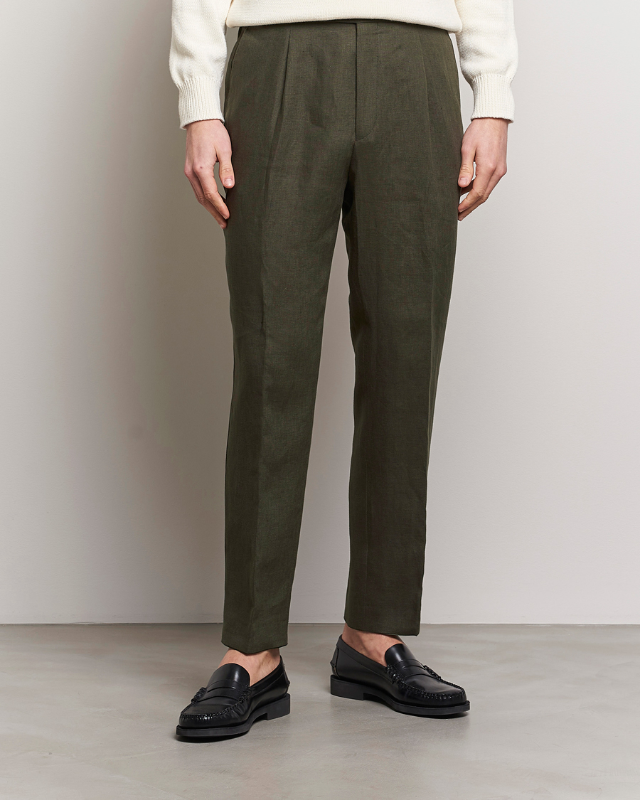 Herre | Avdelinger | Oscar Jacobson | Delon Linen Trousers Olive