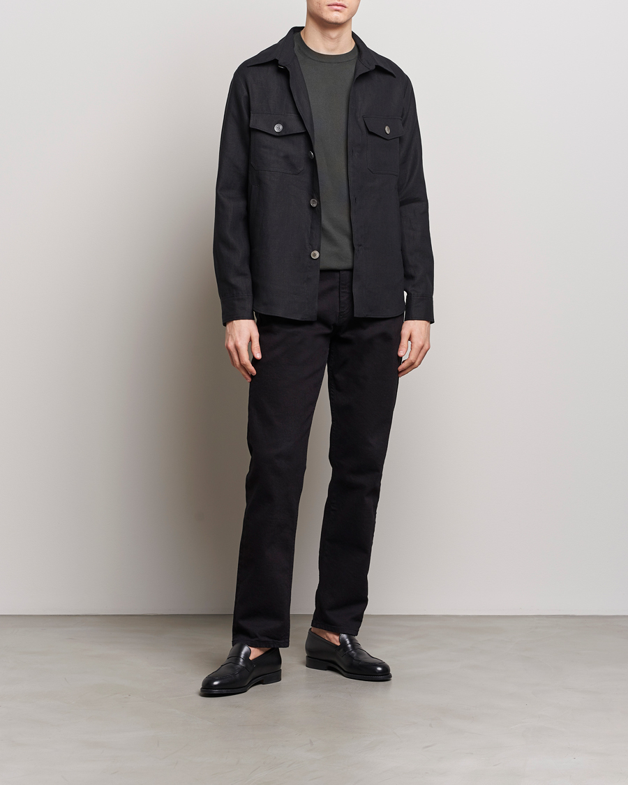 Herre | Skjorter | Oscar Jacobson | Maverick Linen Shirt Jacket Black