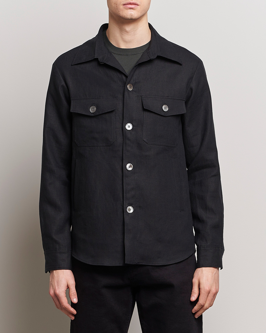 Herre | Skjortejakke | Oscar Jacobson | Maverick Linen Shirt Jacket Black