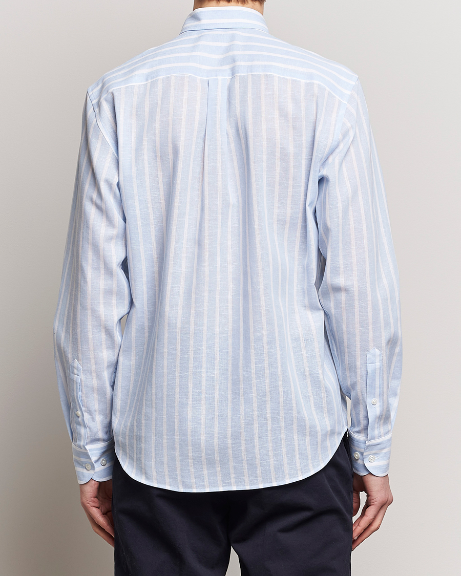 Herre | Skjorter | Oscar Jacobson | Regular Fit Striped Linen Shirt Light Blue
