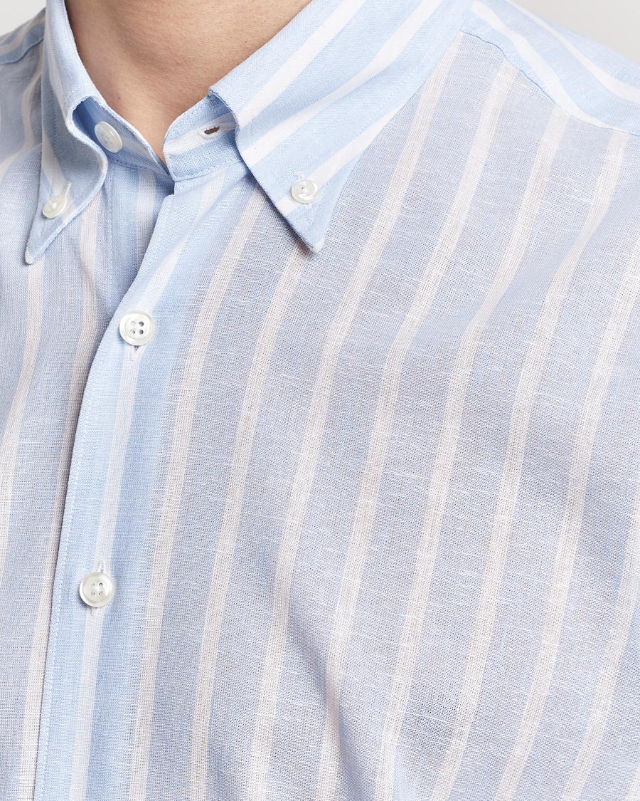 Herre | Skjorter | Oscar Jacobson | Regular Fit Striped Linen Shirt Light Blue