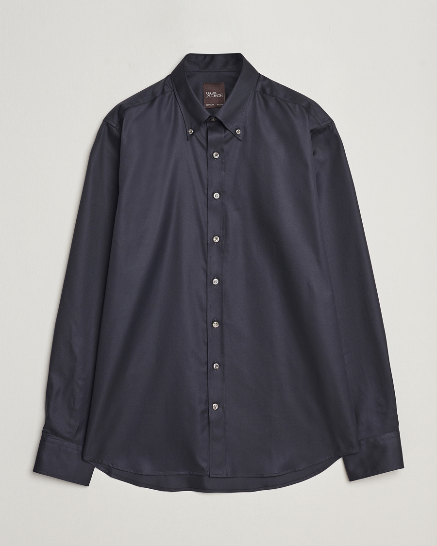 Herre | Skjorter | Oscar Jacobson | Regular Fit Button Down Cotton Twill Shirt Black