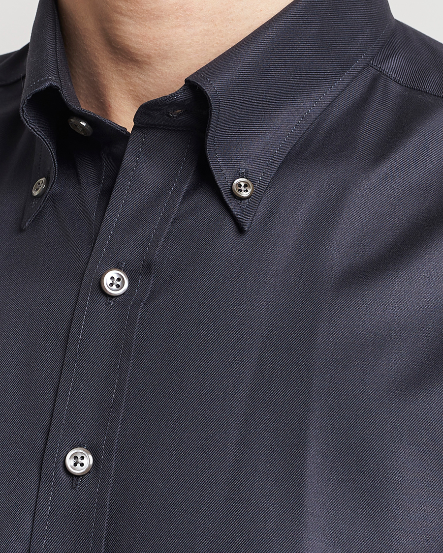 Herre | Skjorter | Oscar Jacobson | Regular Fit Button Down Cotton Twill Shirt Black