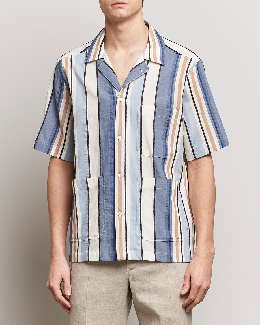 Herre | Kortermede skjorter | Oscar Jacobson | Hanks Short Sleeve Striped Cotton Shirt Multi