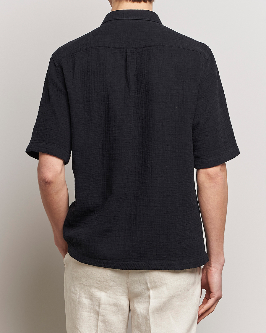 Herre | Skjorter | Oscar Jacobson | Short Sleeve City Crepe Cotton Shirt Black