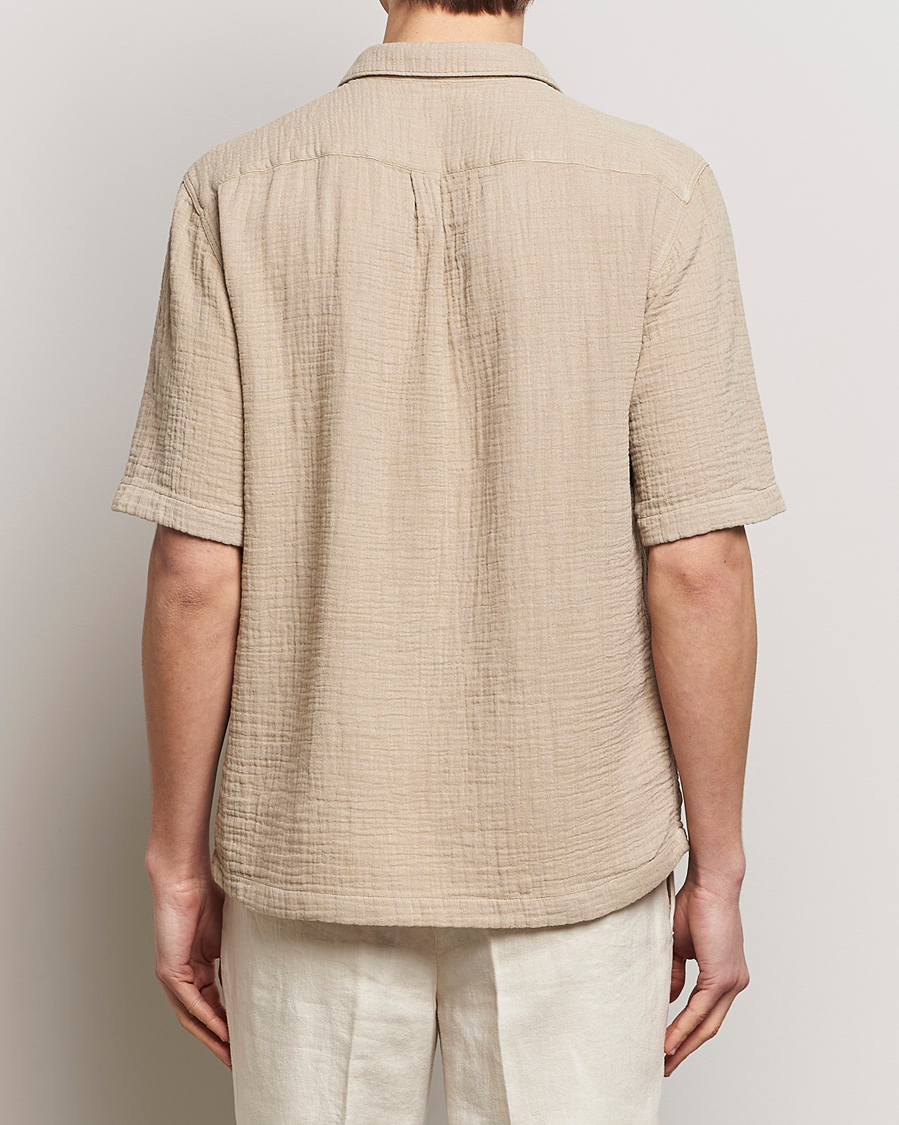Herre | Skjorter | Oscar Jacobson | Short Sleeve City Crepe Cotton Shirt Beige