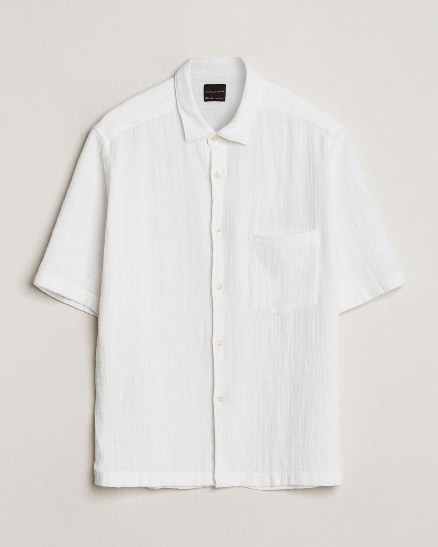 Herre | Skjorter | Oscar Jacobson | Short Sleeve City Crepe Cotton Shirt White