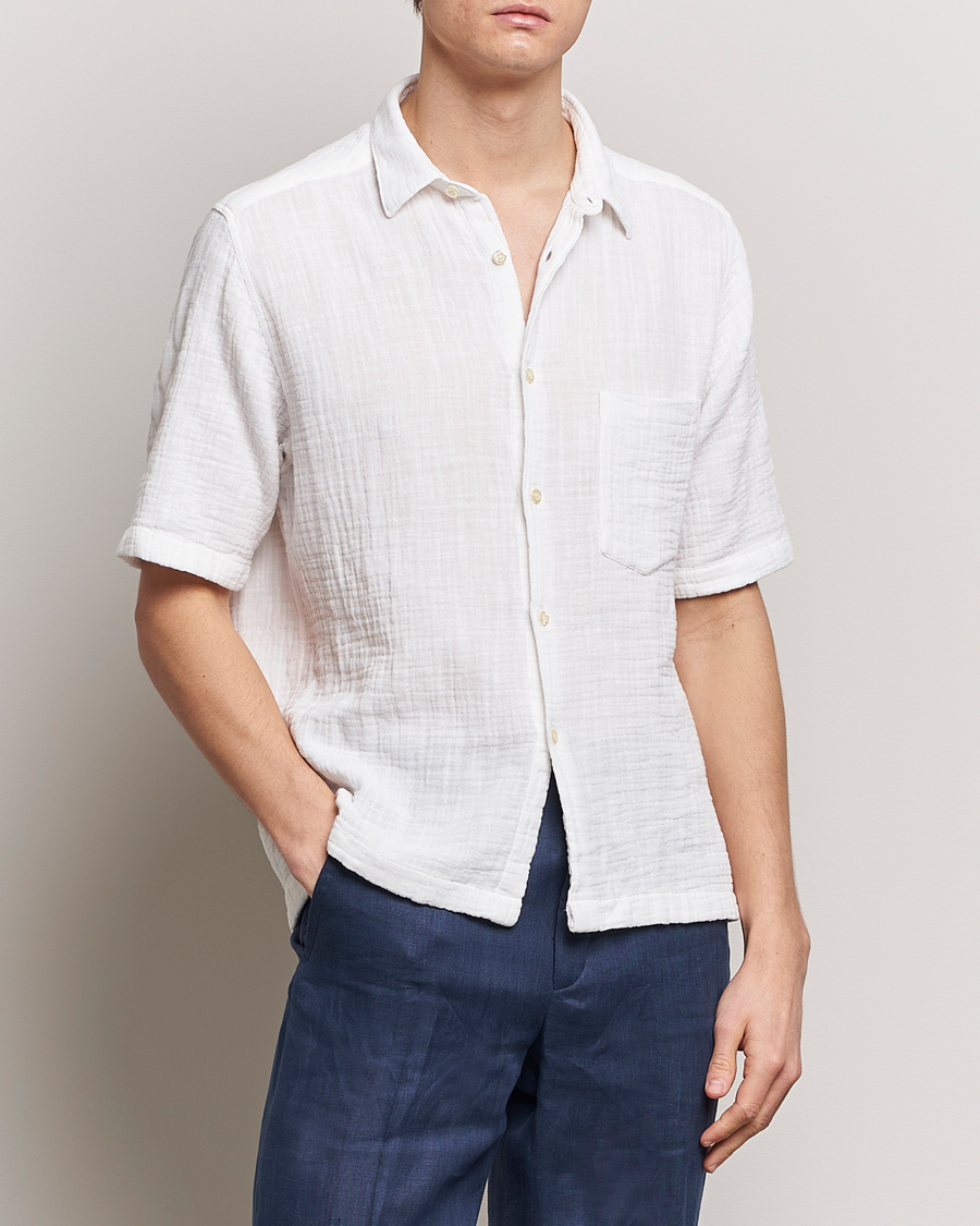 Herr | Kläder | Oscar Jacobson | Short Sleeve City Crepe Cotton Shirt White