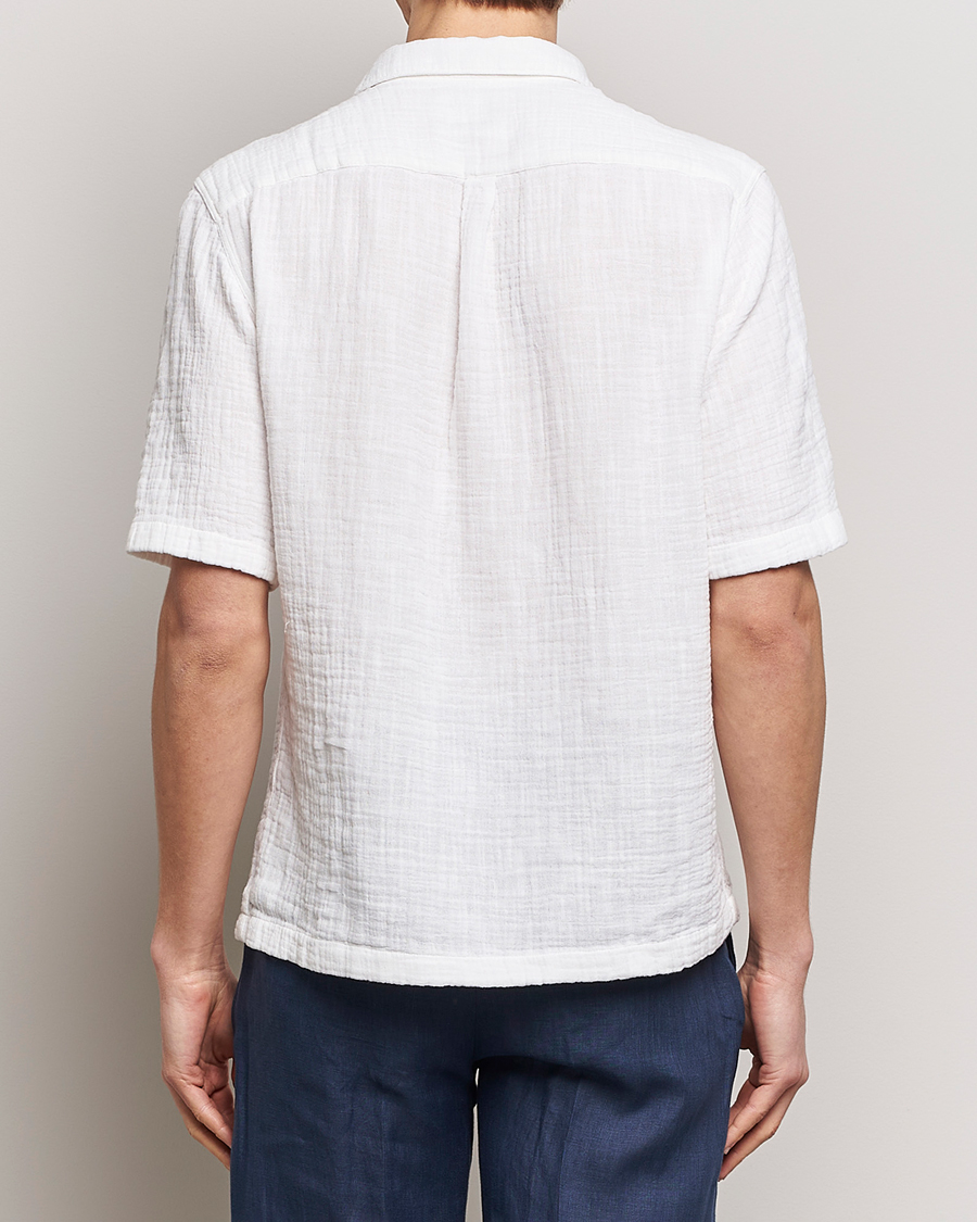 Herre | Skjorter | Oscar Jacobson | Short Sleeve City Crepe Cotton Shirt White