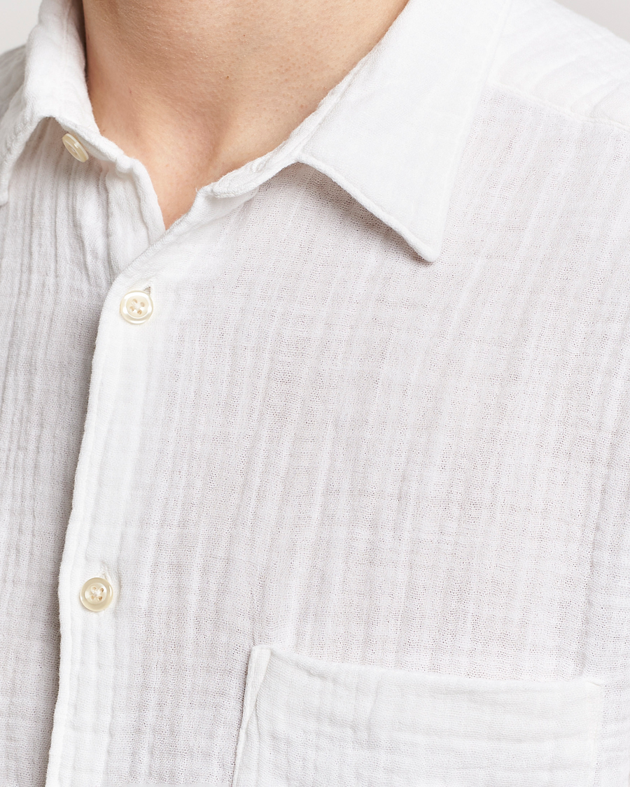 Herre | Skjorter | Oscar Jacobson | Short Sleeve City Crepe Cotton Shirt White