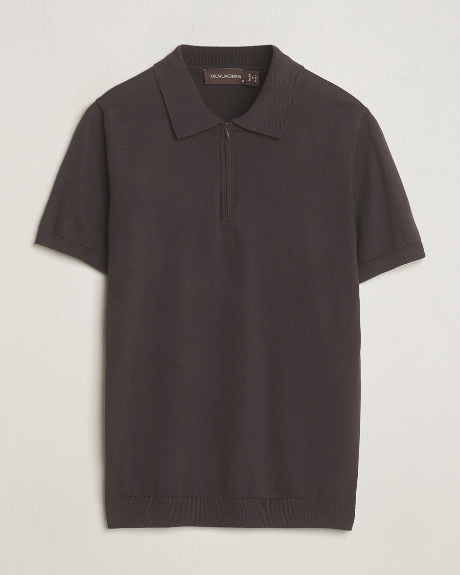 Herre | Pikéer | Oscar Jacobson | Otto Short Sleeve Zip Polo Brown