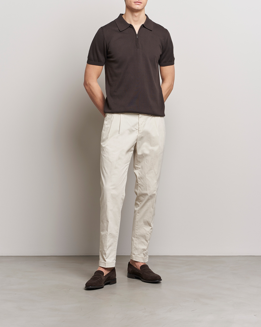Herre | Pikéer | Oscar Jacobson | Otto Short Sleeve Zip Polo Brown