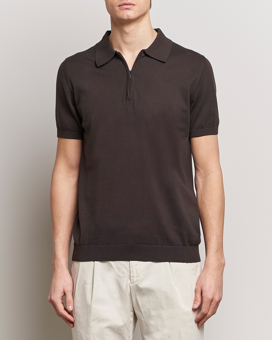 Herre | Pikéer | Oscar Jacobson | Otto Short Sleeve Zip Polo Brown