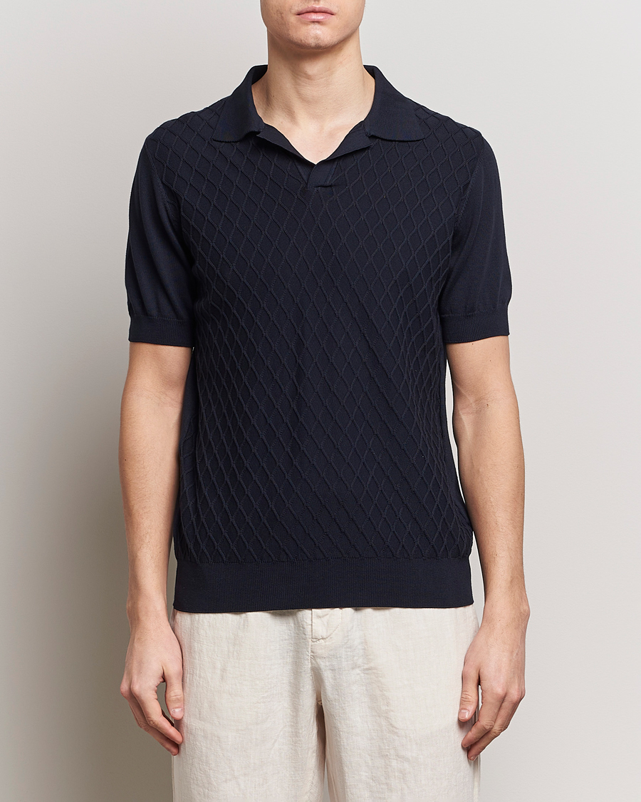 Herre | Kortermet piké | Oscar Jacobson | Mirza Structured Cotton Polo Navy