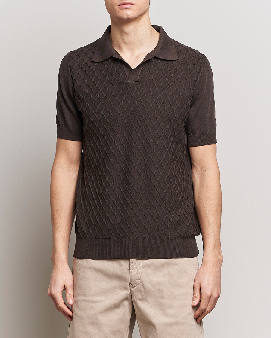 Herre | Kortermet piké | Oscar Jacobson | Mirza Structured Cotton Polo Brown