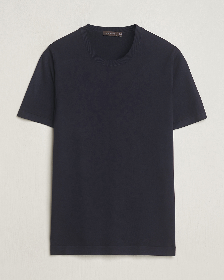 Herre | T-Shirts | Oscar Jacobson | Brian Knitted Cotton T-Shirt Navy