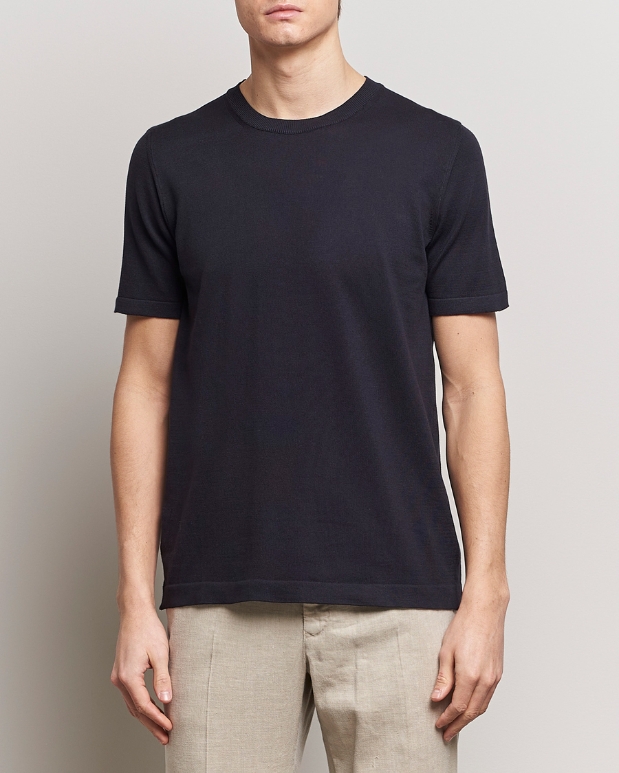 Herre | Kortermede t-shirts | Oscar Jacobson | Brian Knitted Cotton T-Shirt Navy