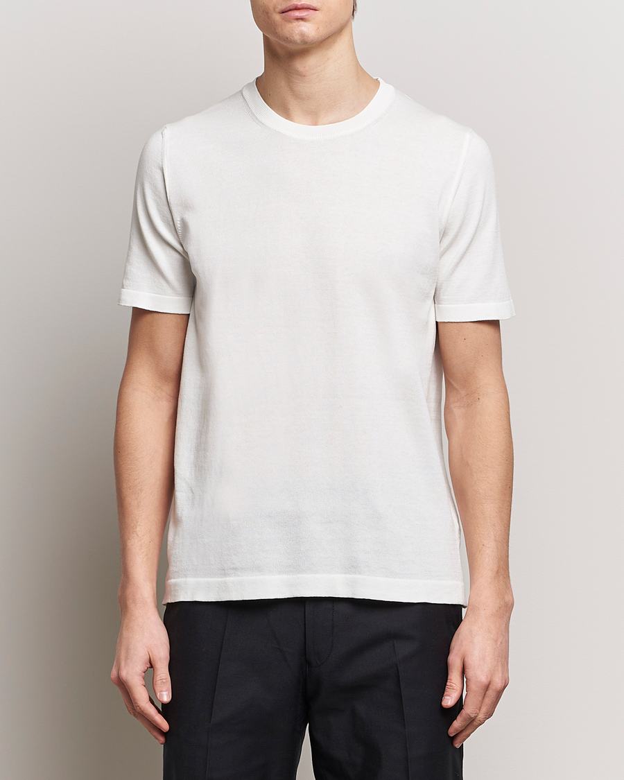 Herre | Hvite t-shirts | Oscar Jacobson | Brian Knitted Cotton T-Shirt White