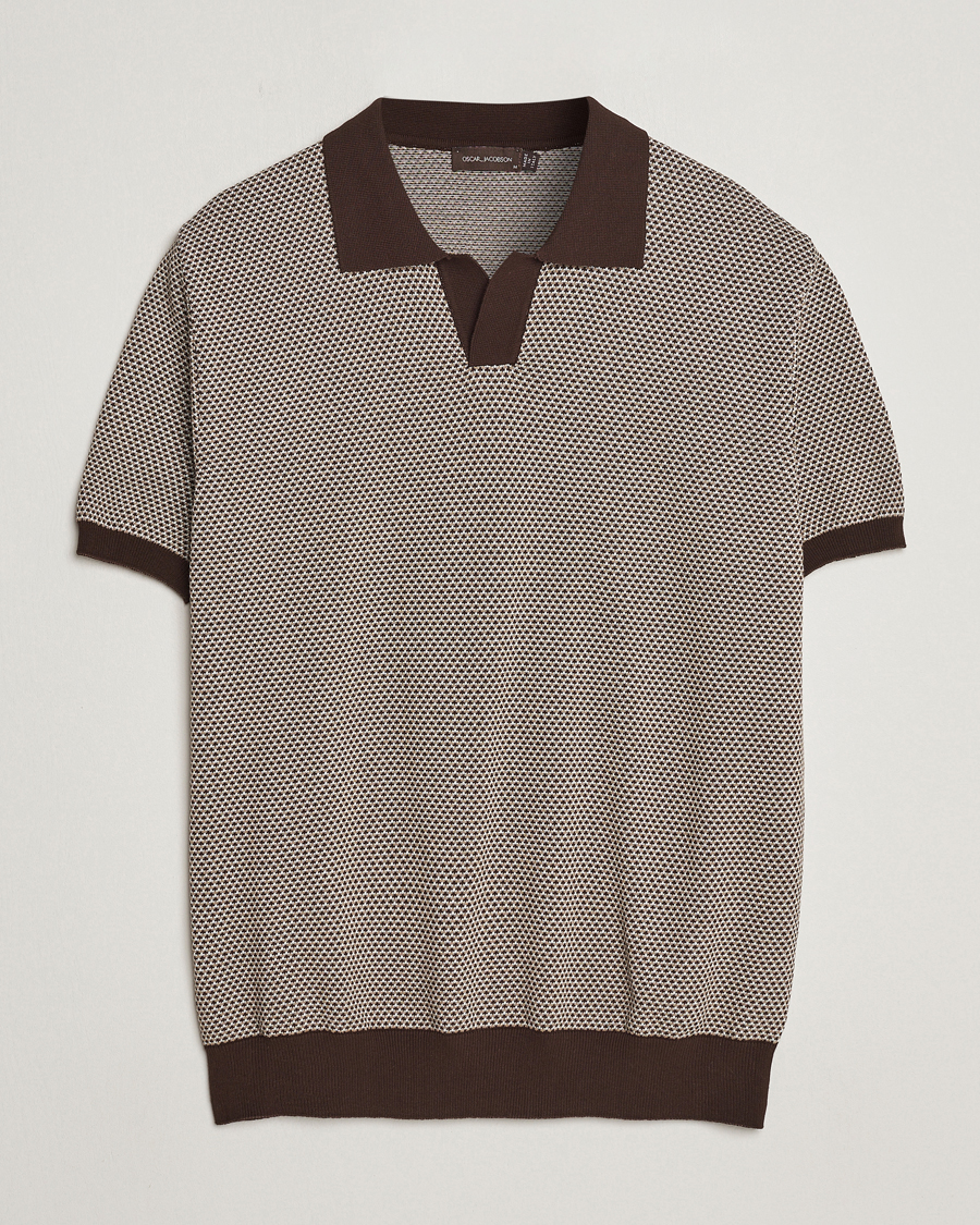 Herre | Pikéer | Oscar Jacobson | Dalius Structured Cotton Polo Brown