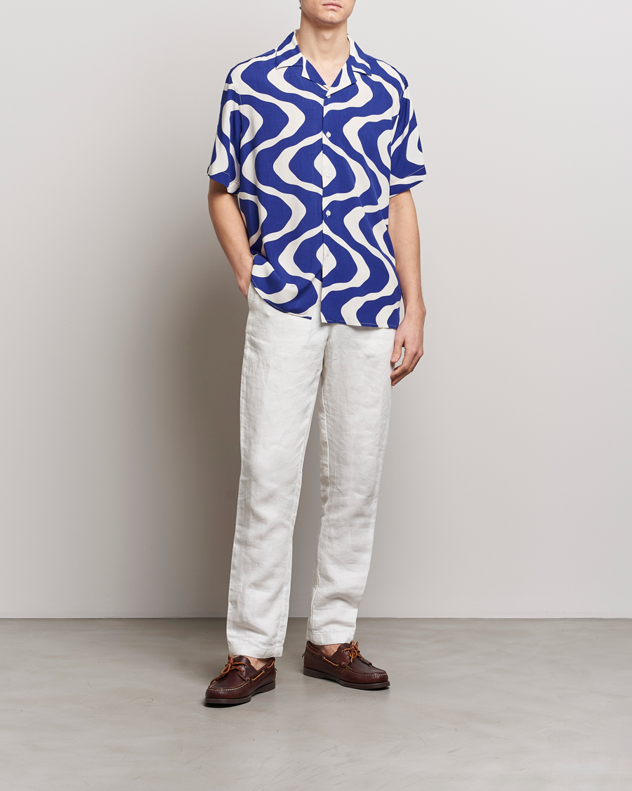 Herre | Skjorter | OAS | Viscose Resort Short Sleeve Shirt Blue Rippling