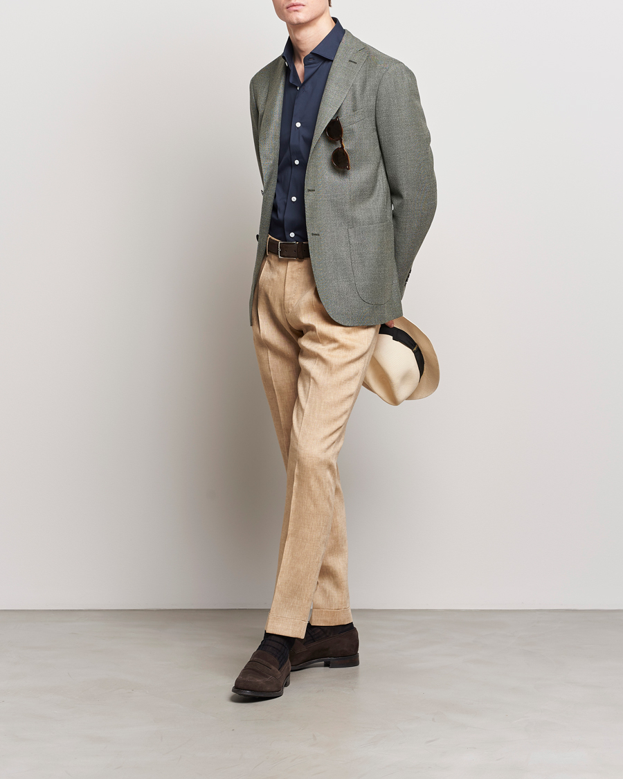 Herre | Bukser | PT01 | Slim Fit Pleated Linen Trousers Light Beige