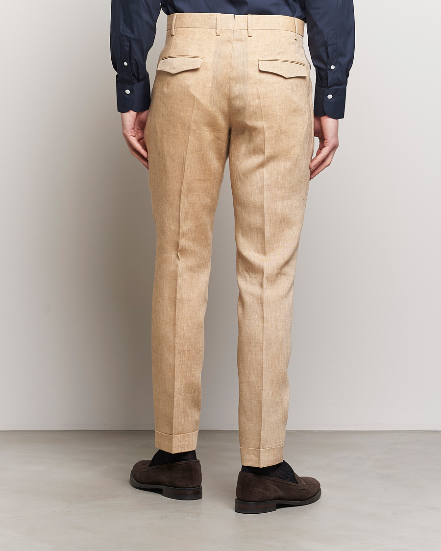 Herre | Bukser | PT01 | Slim Fit Pleated Linen Trousers Light Beige